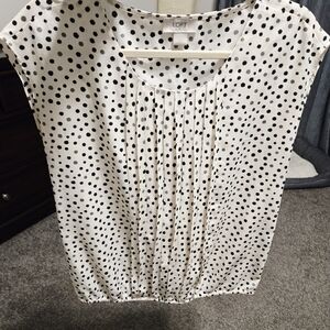 LOFT Women's Black and White Polka Dot Blouse